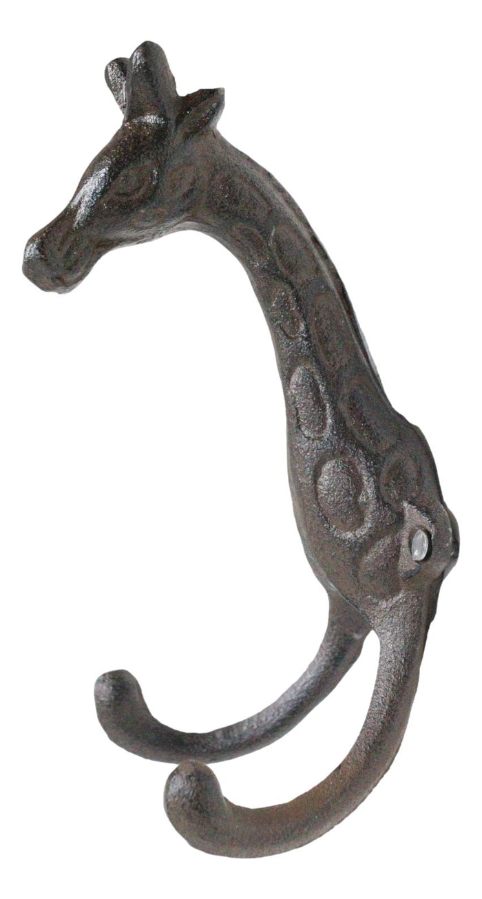 Ebros Gift Pack Of 2 Cast Iron Safari Masai Giraffe Head Decor Double Wall Coat Towel Hooks