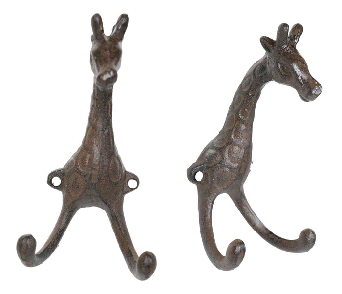 ebros gift Pack Of 2 Cast Iron Safari Masai Giraffe Head Decor Double Wall Coat Towel Hooks