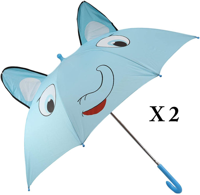 ebros gift Pack of 2 Children Kids Animated 3D Pop Up Blue Safari Elephant Umbrella 33"Dia