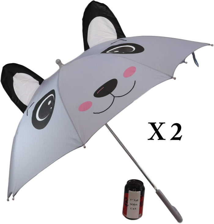 ebros gift Pack of 2 Children Kids Animated 3D Pop Up Grey Panda Bear Umbrella 33"Diameter