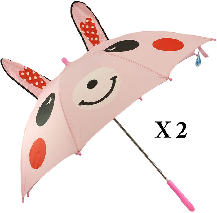 ebros gift Pack of 2 Children Kids Animated 3D Pop Up Pink Bunny Rabbit Umbrella 33"Dia