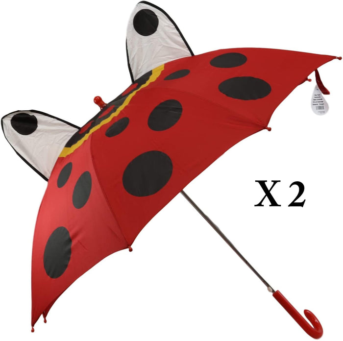 ebros gift Pack of 2 Children Kids Animated 3D Pop Up Red Ladybug Beetle Umbrella 33"Dia