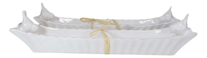 Ebros Gift Pack Of 2 Country French Two Birds White Ceramic Platter Cracker Dish Trays