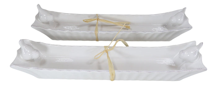 Ebros Gift Pack Of 2 Country French Two Birds White Ceramic Platter Cracker Dish Trays