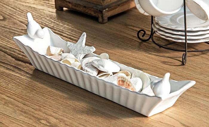 ebros gift Pack Of 2 Country French Two Birds White Ceramic Platter Cracker Dish Trays
