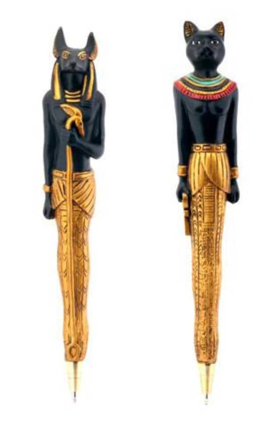 ebros gift Pack Of 2 Egyptian Gods Anubis Dog And Bastet Cat Hieroglyphic Ballpoint Pens