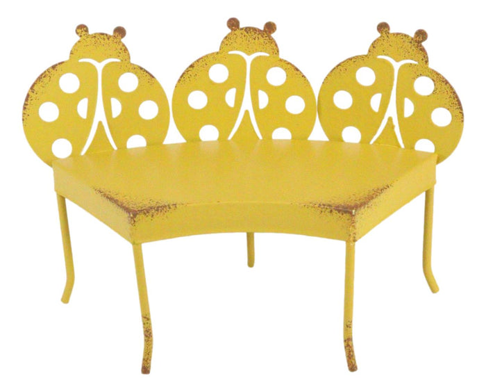 Ebros Gift Pack Of 2 Enchanted Fairy Garden Miniature Metal Yellow Ladybug Nook Park Bench
