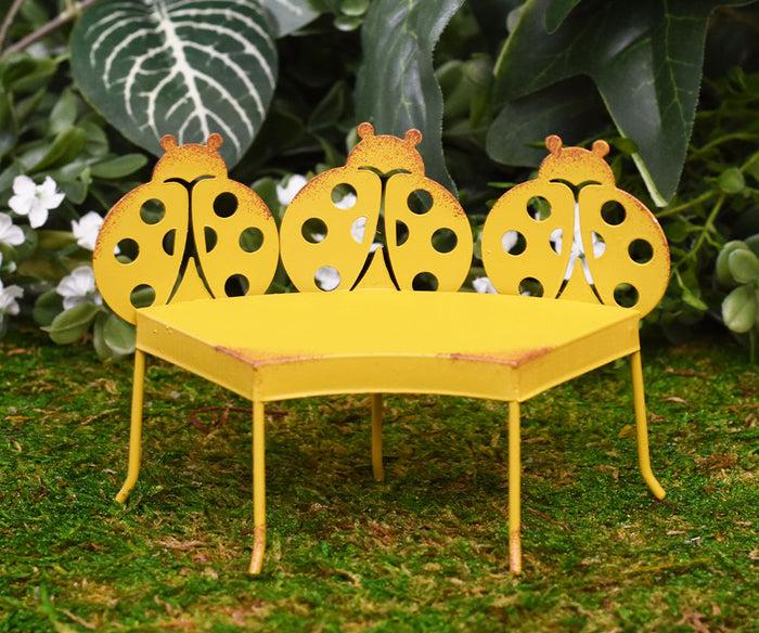 ebros gift Pack Of 2 Enchanted Fairy Garden Miniature Metal Yellow Ladybug Nook Park Bench