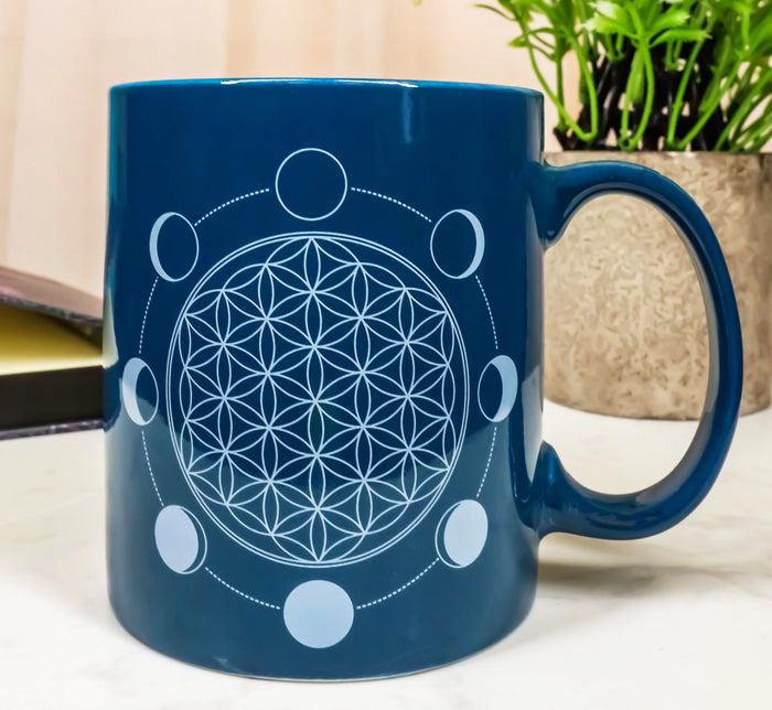 ebros gift Pack Of 2 Flower Of Life And Phases Of The Moon Sacred Geometry Coffee Mugs 12oz
