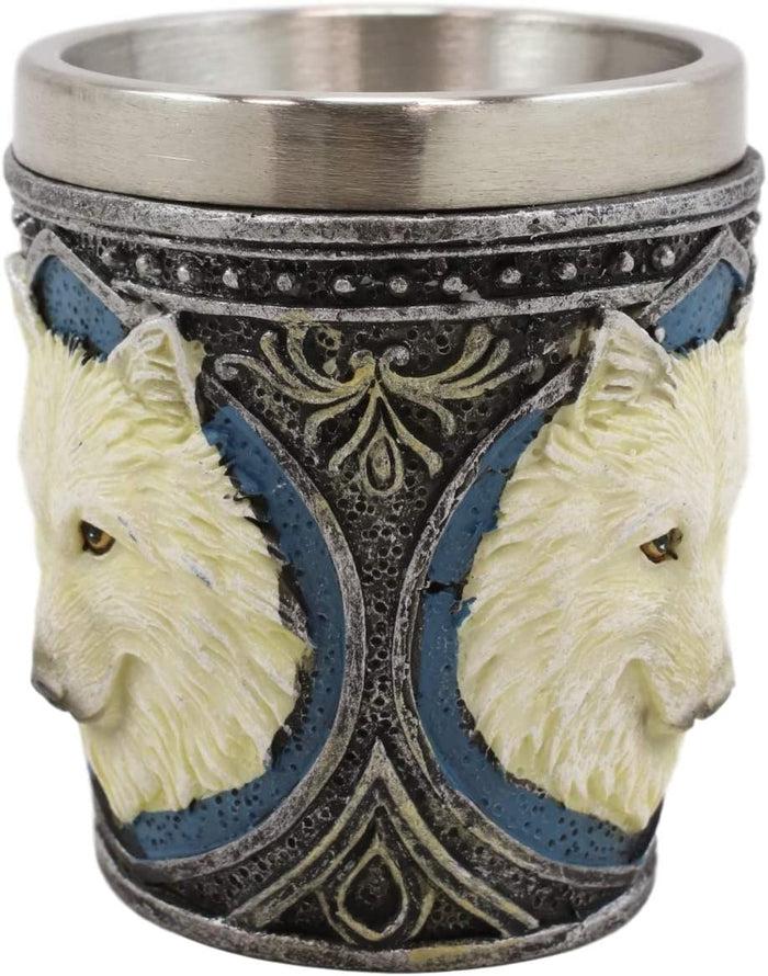 Ebros Gift Pack Of 2 Full Moon Mythical Spirit Alpha Grey And White Wolf 2-Oz Shot Glasses