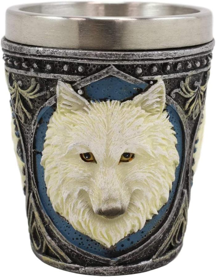 Ebros Gift Pack Of 2 Full Moon Mythical Spirit Alpha Grey And White Wolf 2-Oz Shot Glasses