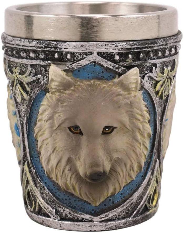 Ebros Gift Pack Of 2 Full Moon Mythical Spirit Alpha Grey And White Wolf 2-Oz Shot Glasses