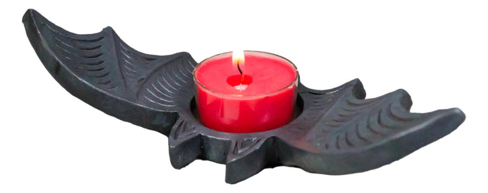 ebros gift Pack Of 2 Gothic Black Cutout Winged Flying Vampire Bat Votive Candle Holders