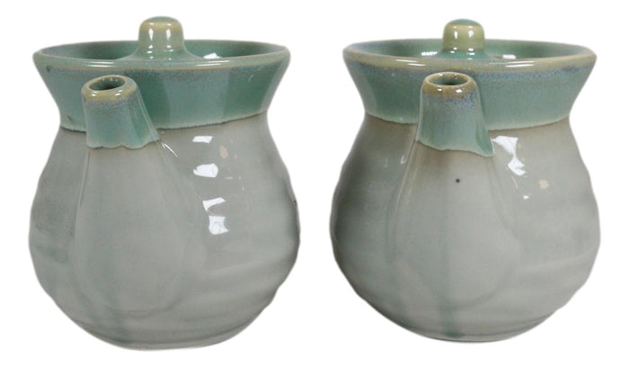 Ebros Gift Pack Of 2 Green Japanese Tenmoku Glazed Porcelain Vinegar Soy Sauce Dispensers