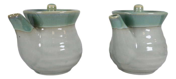 Ebros Gift Pack Of 2 Green Japanese Tenmoku Glazed Porcelain Vinegar Soy Sauce Dispensers