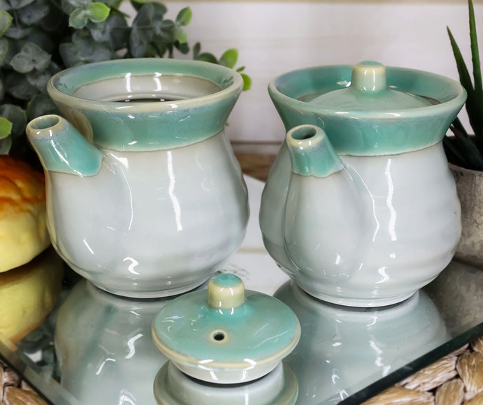 ebros gift Pack Of 2 Green Japanese Tenmoku Glazed Porcelain Vinegar Soy Sauce Dispensers