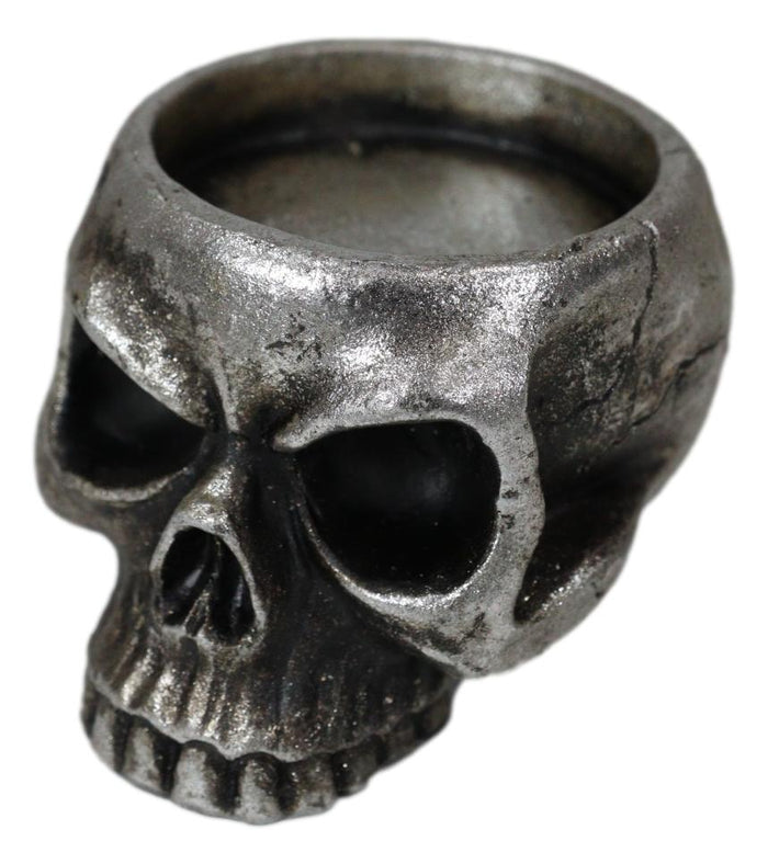 Ebros Gift Pack Of 2 Gunmetal Finish Evil Death Skull Small Votive Candle Or Crystal Holder