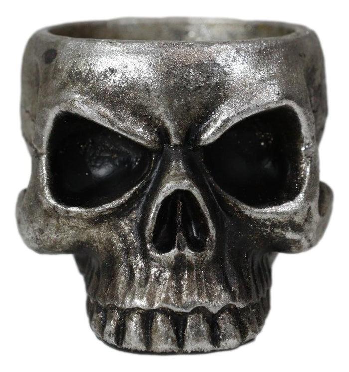Ebros Gift Pack Of 2 Gunmetal Finish Evil Death Skull Small Votive Candle Or Crystal Holder