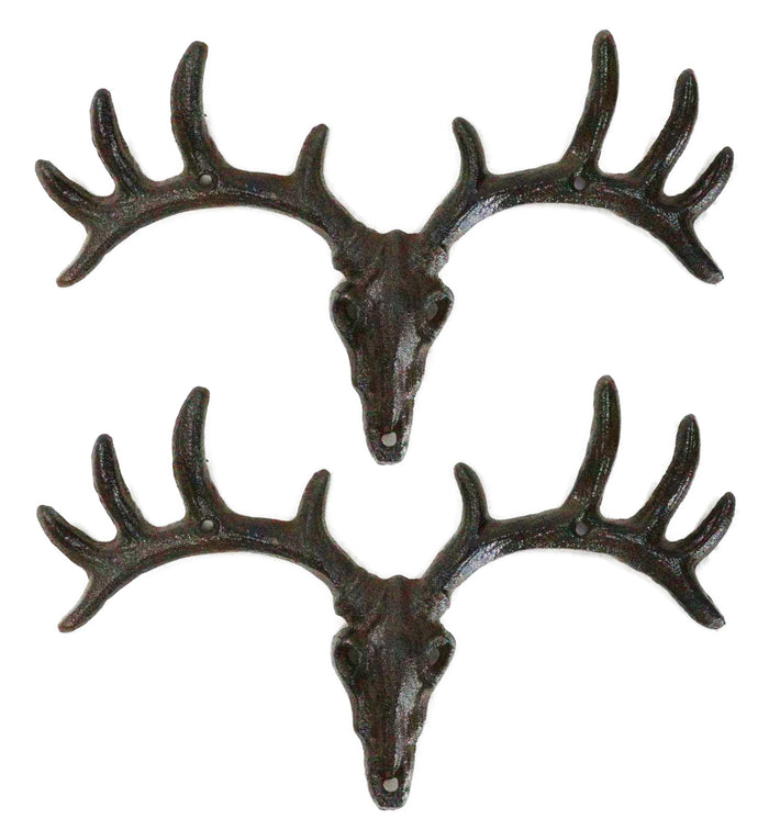 ebros gift Pack Of 2 Hunters Rack Deer Elk Skull Antlers Wall Mounted Coat Hooks Plaque