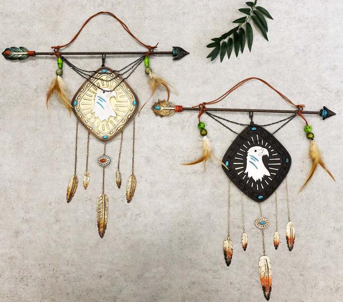 ebros gift Pack Of 2 Indian Bald Eagle Spirit Arrow Beads Dreamcatcher Feathers Wall Decors