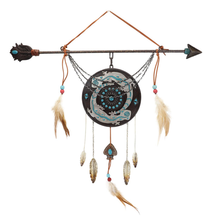 Ebros Gift Pack Of 2 Indian Moon Gecko Lizards Arrow Dreamcatcher Feathers Wall Decors
