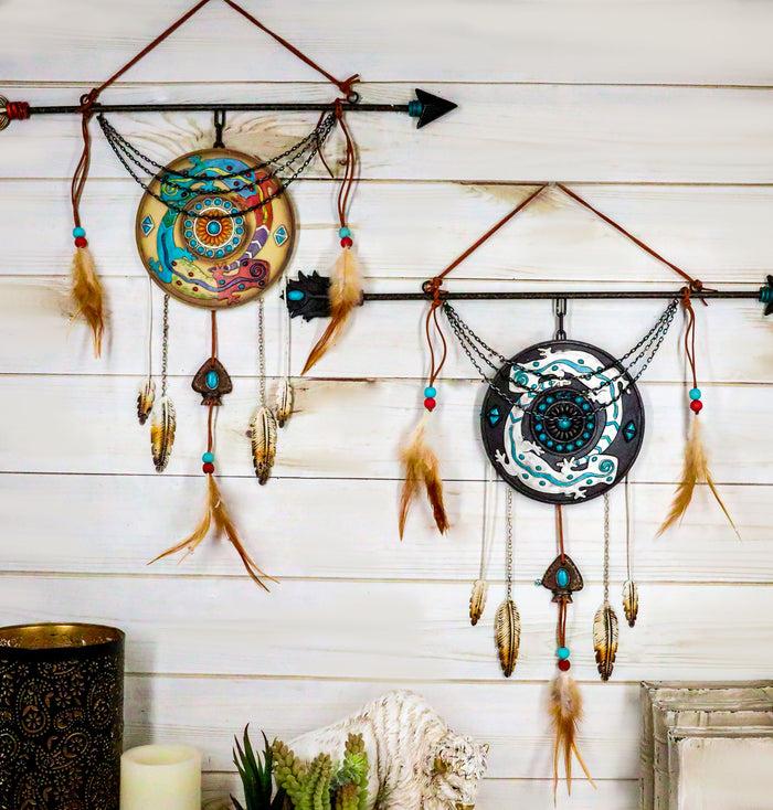 ebros gift Pack Of 2 Indian Moon Gecko Lizards Arrow Dreamcatcher Feathers Wall Decors