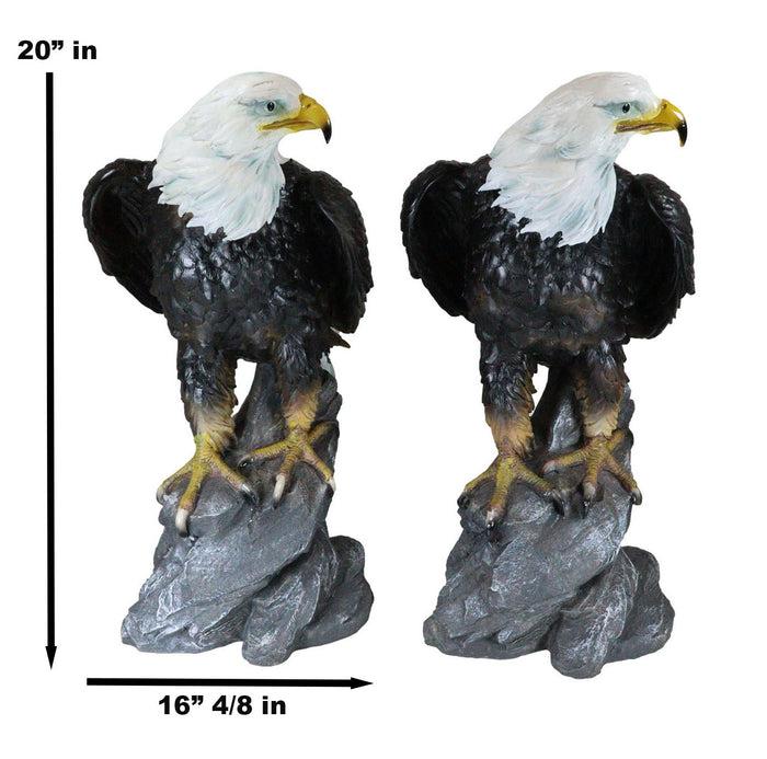 Ebros Gift Pack Of 2 Large 20"H Lifelike Patriotic American Bald Eagle On Rock Figurines