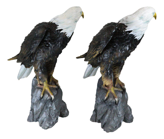 Ebros Gift Pack Of 2 Large 20"H Lifelike Patriotic American Bald Eagle On Rock Figurines