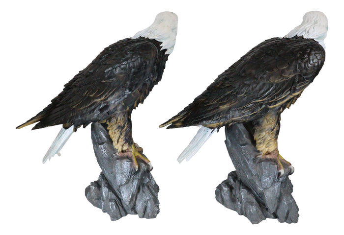 Ebros Gift Pack Of 2 Large 20"H Lifelike Patriotic American Bald Eagle On Rock Figurines