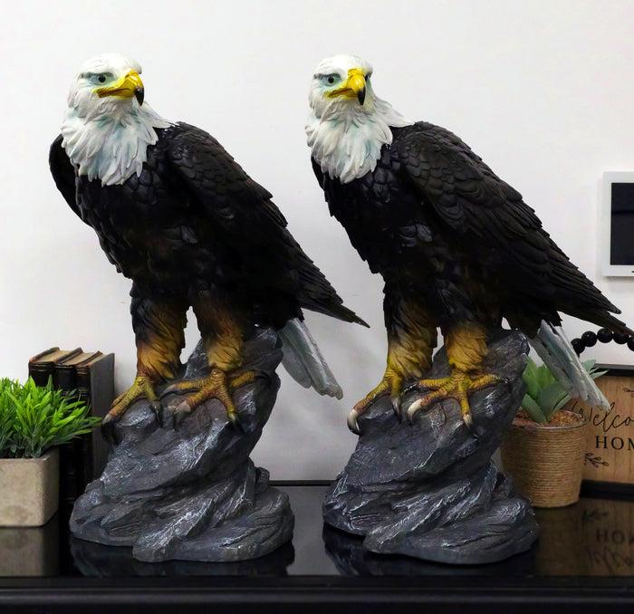 ebros gift Pack of 2 Large 20"H Lifelike Patriotic American Bald Eagle On Rock Figurines