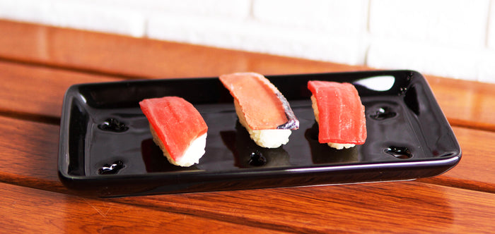 ebros gift Pack Of 2 Made In Japan Black Neta Zara Porcelain Sushi Sashimi Chef Drip Plates