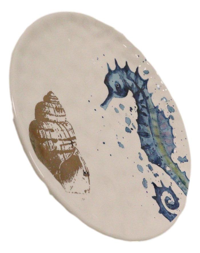 Ebros Gift Pack Of 2 Nautical Marine Blue And White Seahorse Ceramic Wall Decor Plates