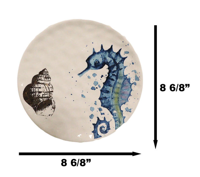 Ebros Gift Pack Of 2 Nautical Marine Blue And White Seahorse Ceramic Wall Decor Plates