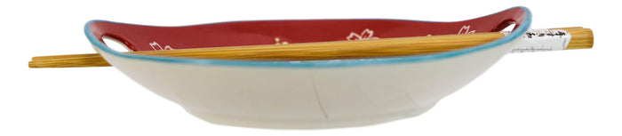 Ebros Gift Pack Of 2 Red Maneki Neko Lucky Cats Appetizer Coupe Plates With Chopsticks Set