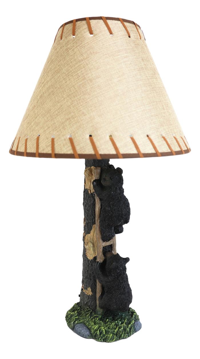 Ebros Gift Pack Of 2 Rustic Black Bear Cubs Climbing Tree Ladder Table Lamp With Shade