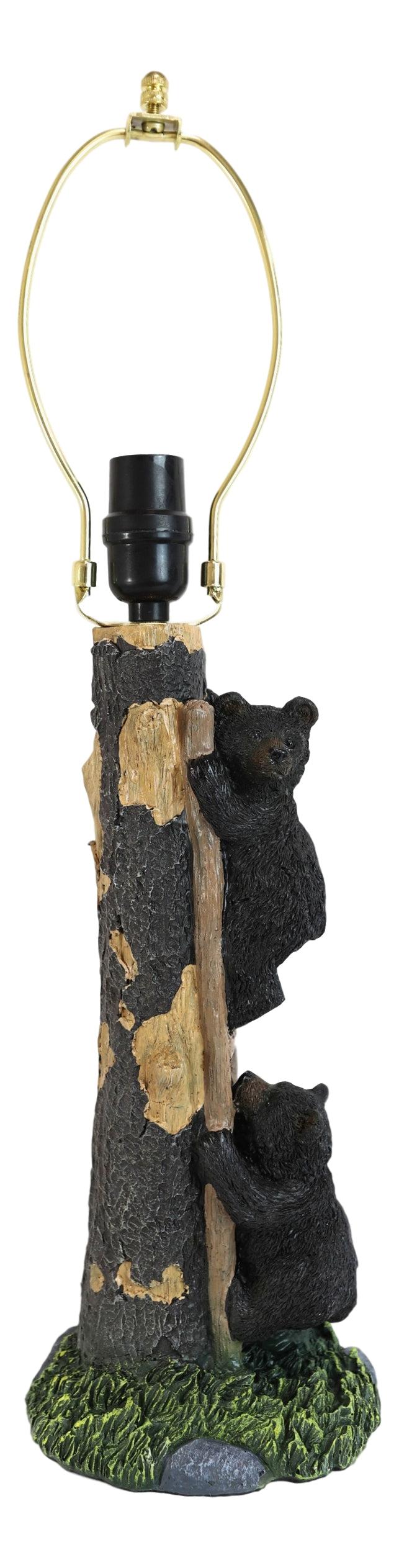 Ebros Gift Pack Of 2 Rustic Black Bear Cubs Climbing Tree Ladder Table Lamp With Shade