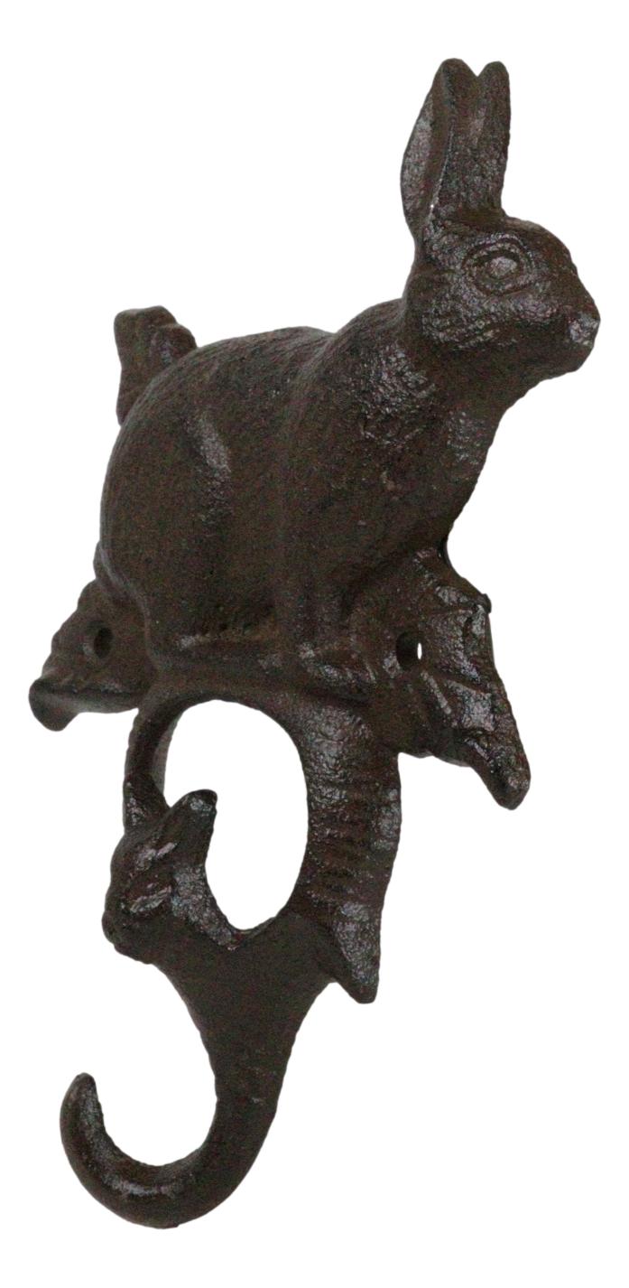 Ebros Gift Pack Of 2 Rustic Cast Iron Cottage Bunny Brer Rabbit Hare Wall Decor Key Hooks