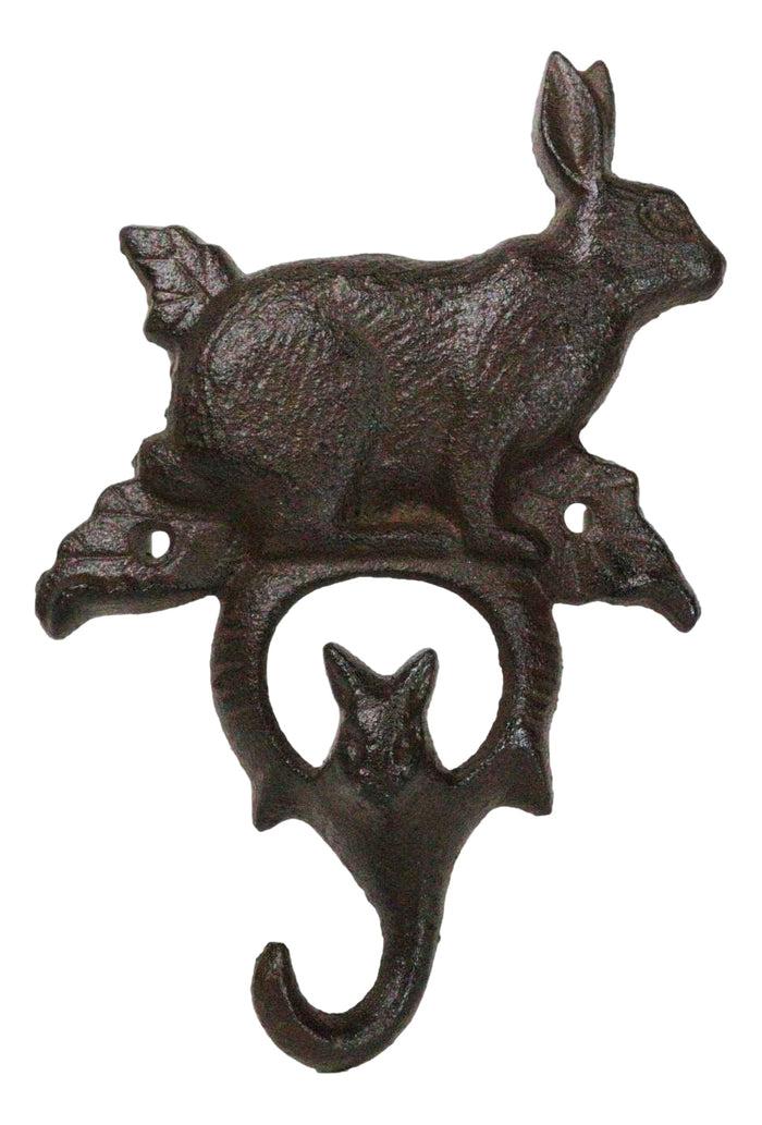 ebros gift Pack of 2 Rustic Cast Iron Cottage Bunny Brer Rabbit Hare Wall Decor Key Hooks