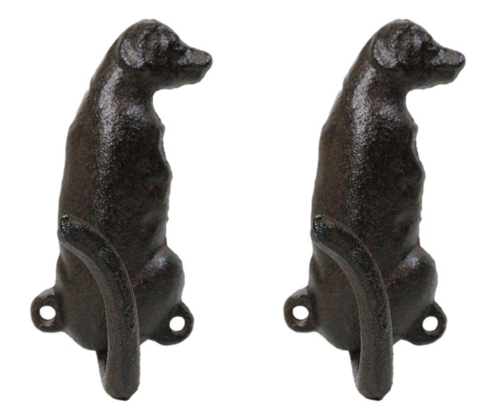 ebros gift Pack Of 2 Rustic Cast Iron Golden Retriever Labrador Wagging Tail Wall Hooks