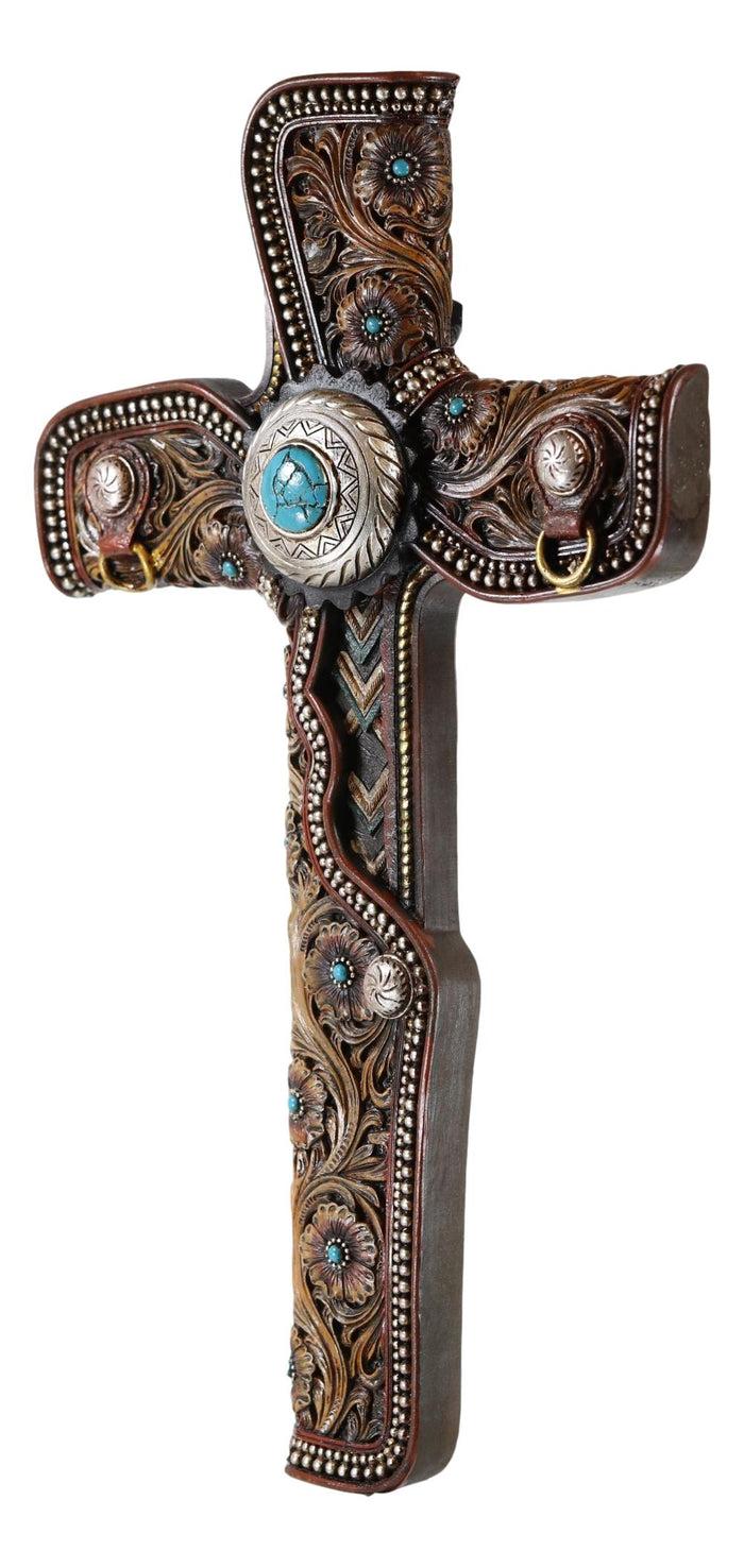 Ebros Gift Pack Of 2 Rustic Western Floral Scroll Conchos Faux Tolled Leather Wall Crosses