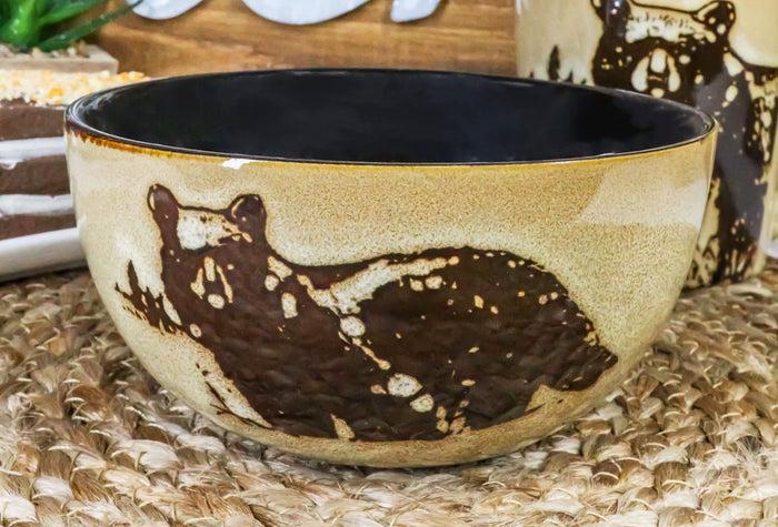 ebros gift Pack Of 2 Rustic Western Forest Black Bear Ceramic Pasta Salad Soup Bowls 21Oz