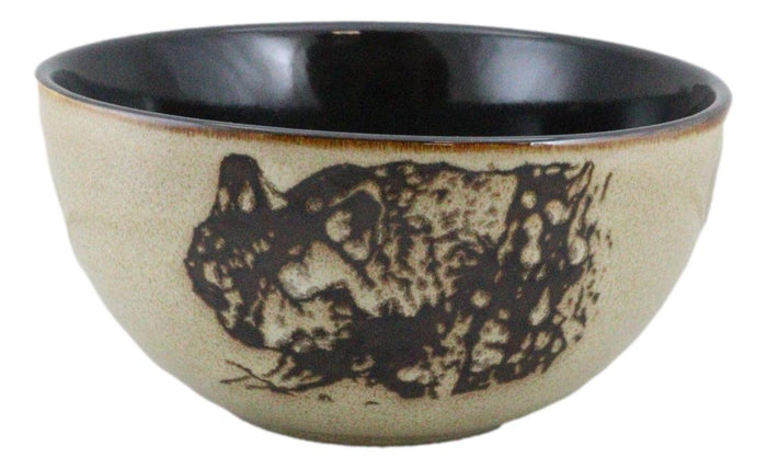 Ebros Gift Pack Of 2 Rustic Western Forest Gray Wolf Ceramic Pasta Salad Soup Bowls 21Oz