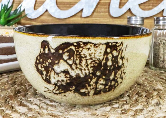 ebros gift Pack Of 2 Rustic Western Forest Gray Wolf Ceramic Pasta Salad Soup Bowls 21Oz