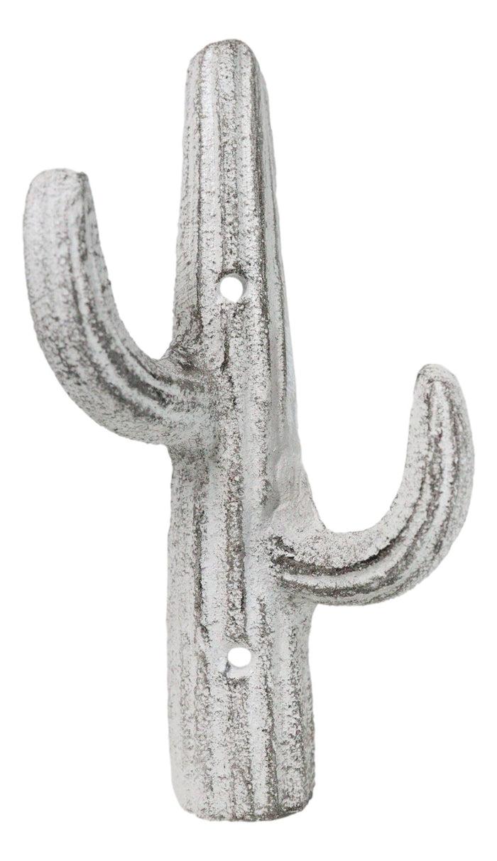 Ebros Gift Pack Of 2 Rustic Western Off White Metal Desert Saguaro Cactus 2-Pegs Wall Hooks