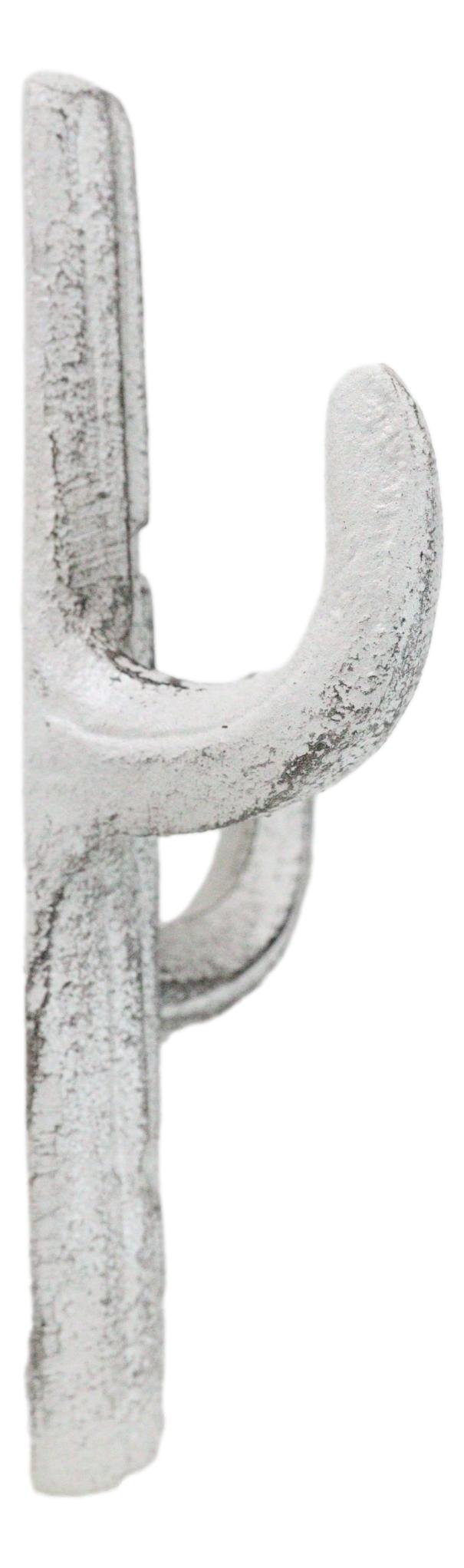 Ebros Gift Pack Of 2 Rustic Western Off White Metal Desert Saguaro Cactus 2-Pegs Wall Hooks