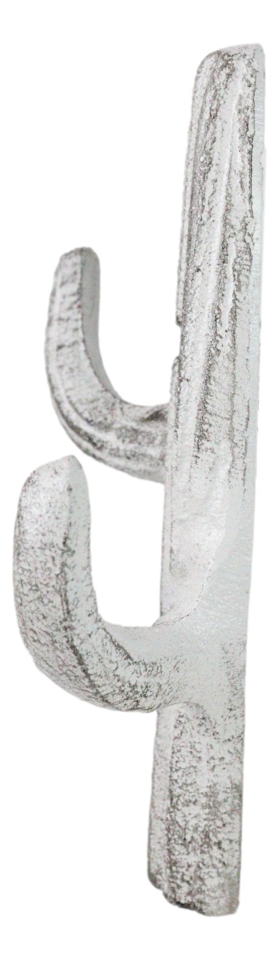 Ebros Gift Pack Of 2 Rustic Western Off White Metal Desert Saguaro Cactus 2-Pegs Wall Hooks