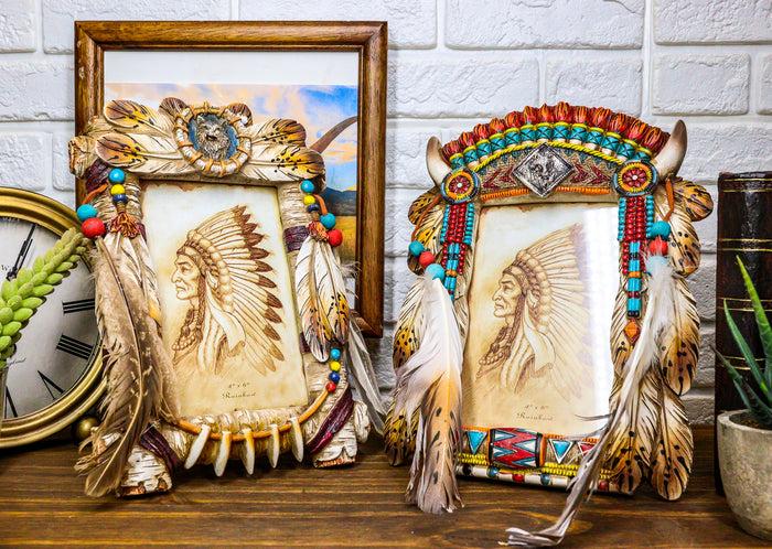 ebros gift Pack of 2 Southwest Native Indian Wolf Dreamcatcher Wall Or Table Picture Frames