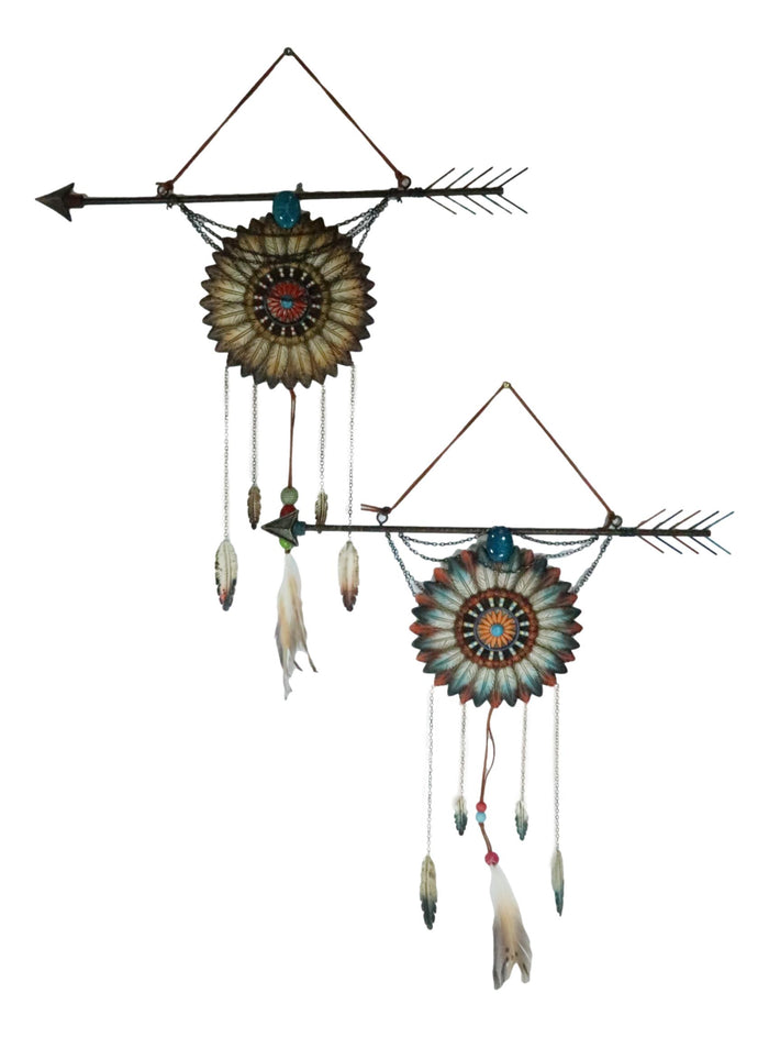 Ebros Gift Pack Of 2 Southwestern Boho Chic Indian Arrow Dreamcatcher Feathers Wall Decors