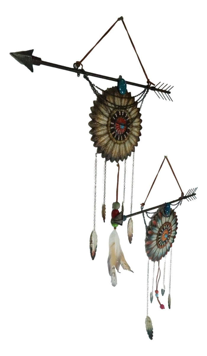 Ebros Gift Pack Of 2 Southwestern Boho Chic Indian Arrow Dreamcatcher Feathers Wall Decors