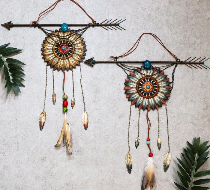 ebros gift Pack Of 2 Southwestern Boho Chic Indian Arrow Dreamcatcher Feathers Wall Decors